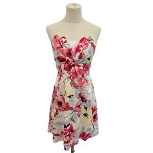 Maurices Strapless Dress Women's Size‎ 7/8 Yellow Pink Floral Pleated Summer Y2K